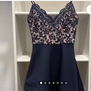 Dillards B.Darlin Navy Blue Double layer flare  bottom  W/Satin Pink under Lace